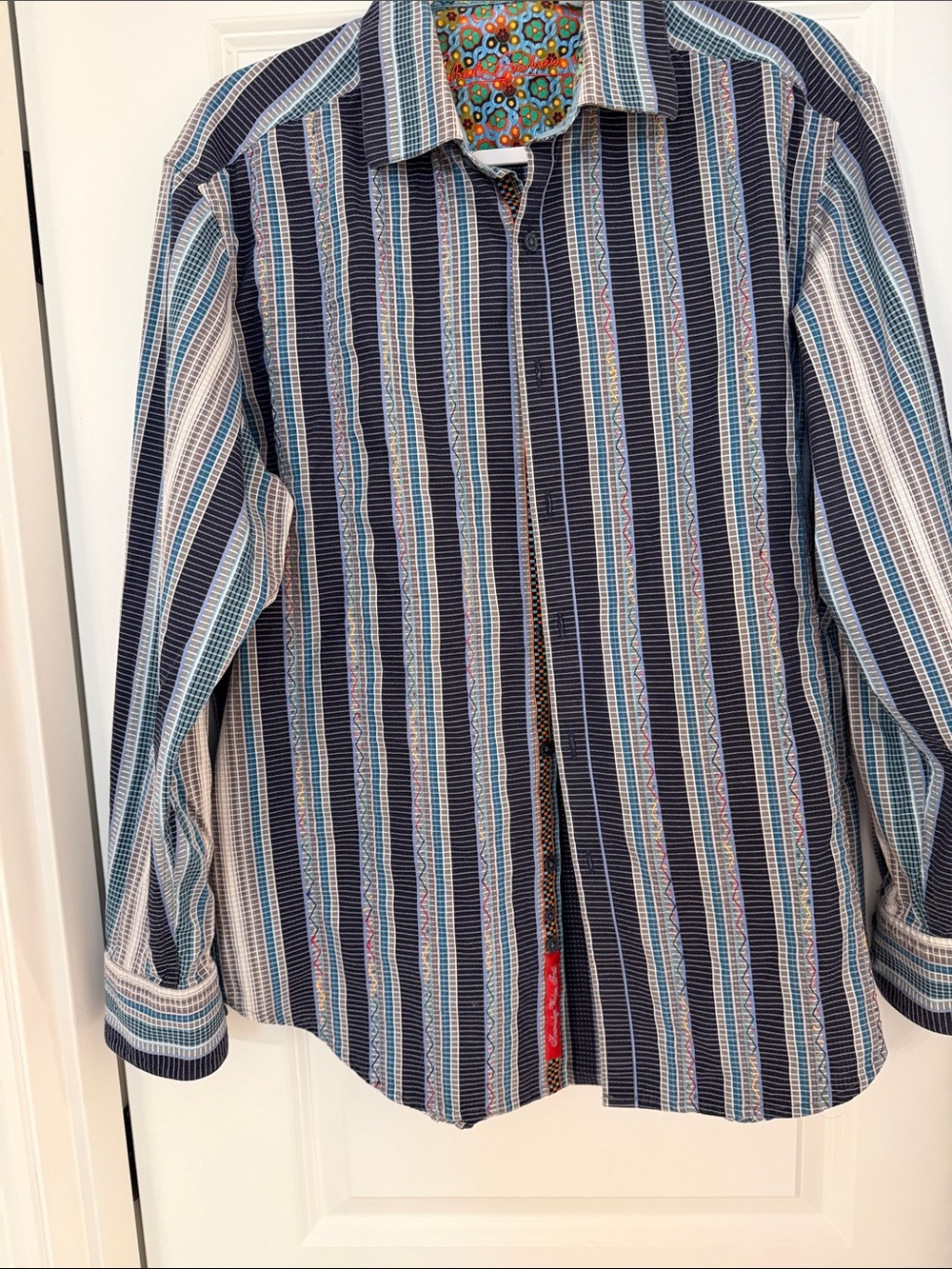 Robert Graham Navy, Light Blue & White Striped Button-Down Shirt